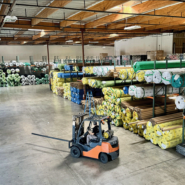 Location Warehouse Huge Inventory Forklift Synthetic Turf Distribution Center